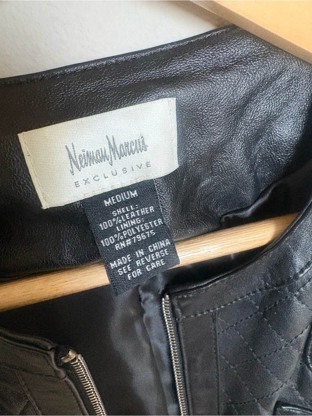 Neiman Marcus Black Quilted Leather Moto Jacket